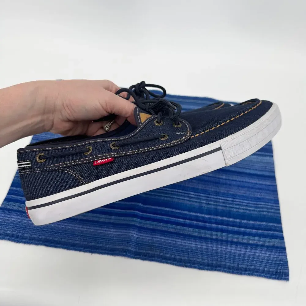 Levi's Boat Shoes Mens‎ 9.5 EUR 43 Coastal Nautical Blue Lace Up GREAT CONDITION
